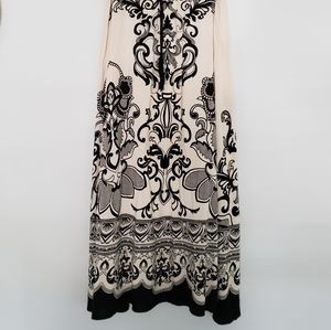 Long Flowy Skirt, Black and White Patterned Maxi